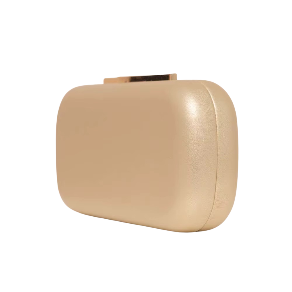 Elara Satin Gold Clutch with Sleek Metallic Frame