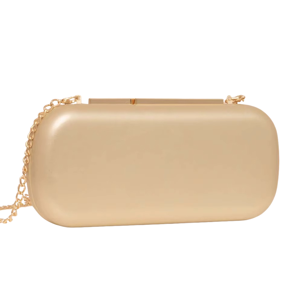 Elara Satin Gold Clutch with Sleek Metallic Frame