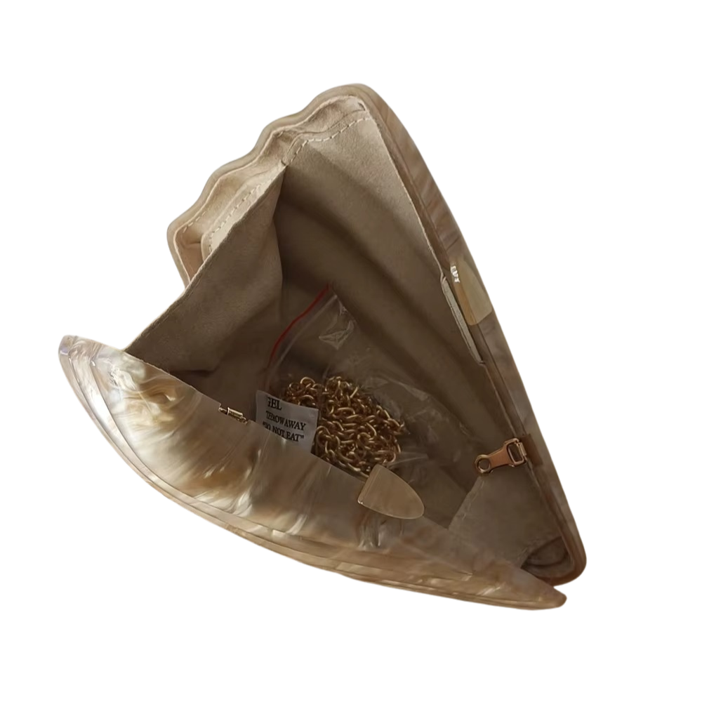 Aphira Shell Acrylic Clutch with Iridescent Finish