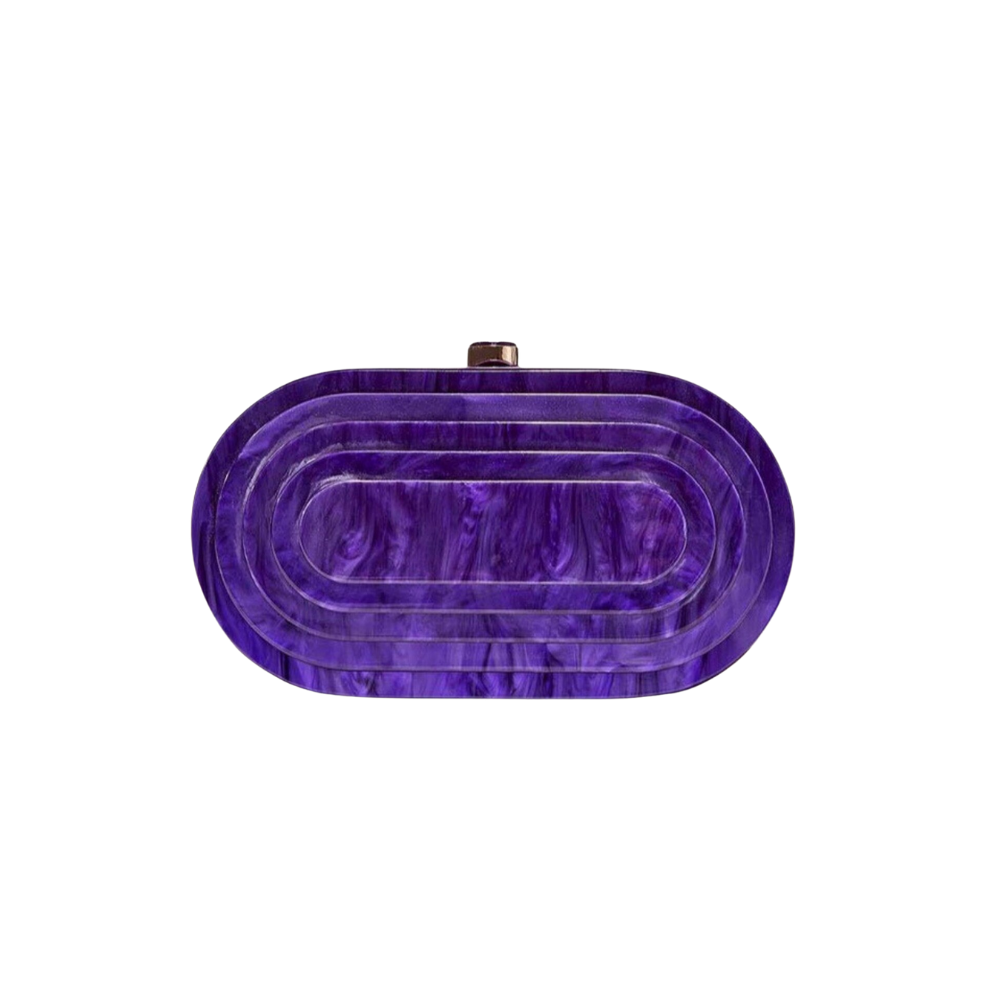 Oval Acrylic Clutch with Marble Finish and Gold Chain