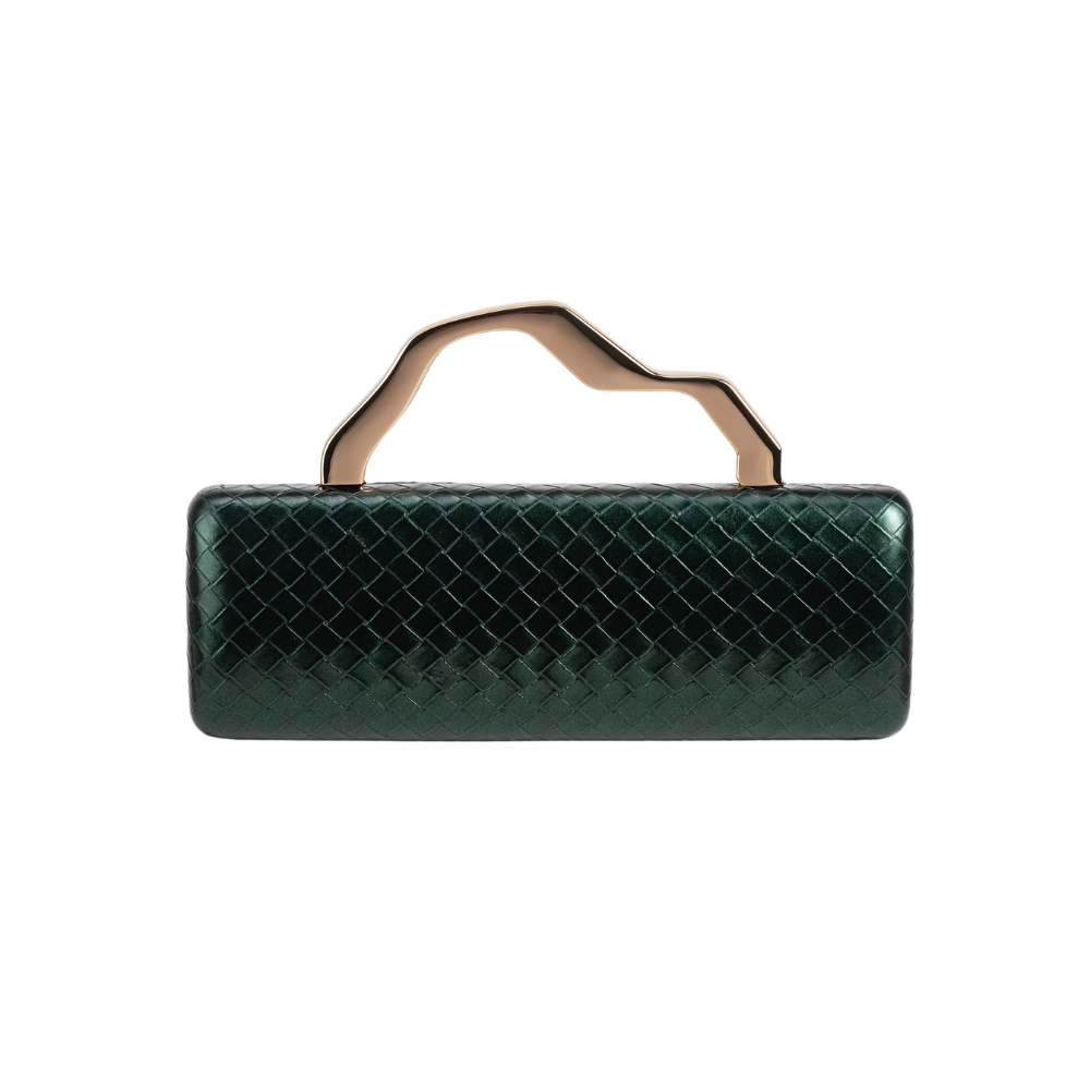 Serena Woven Box Clutch with Sculpted Metal Handle