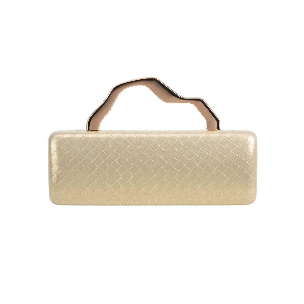 Serena Woven Box Clutch with Sculpted Metal Handle