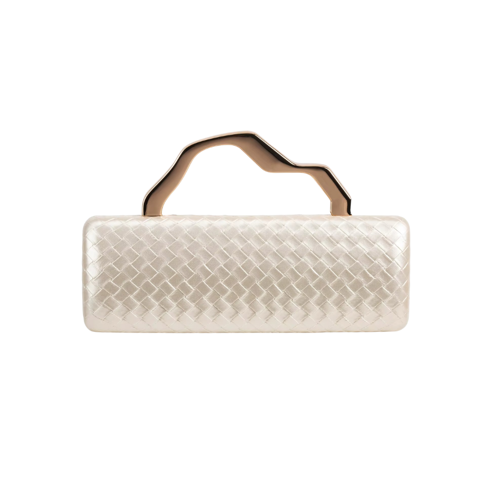 Serena Woven Box Clutch with Sculpted Metal Handle