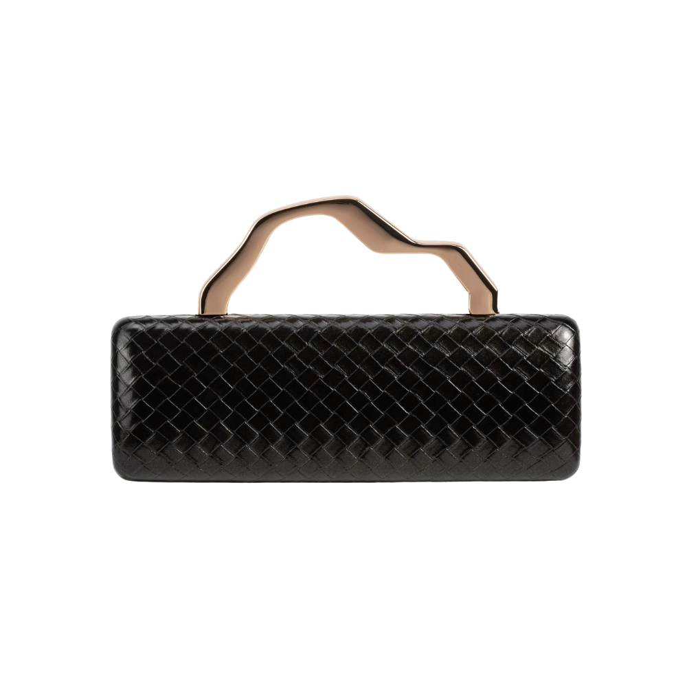 Serena Woven Box Clutch with Sculpted Metal Handle