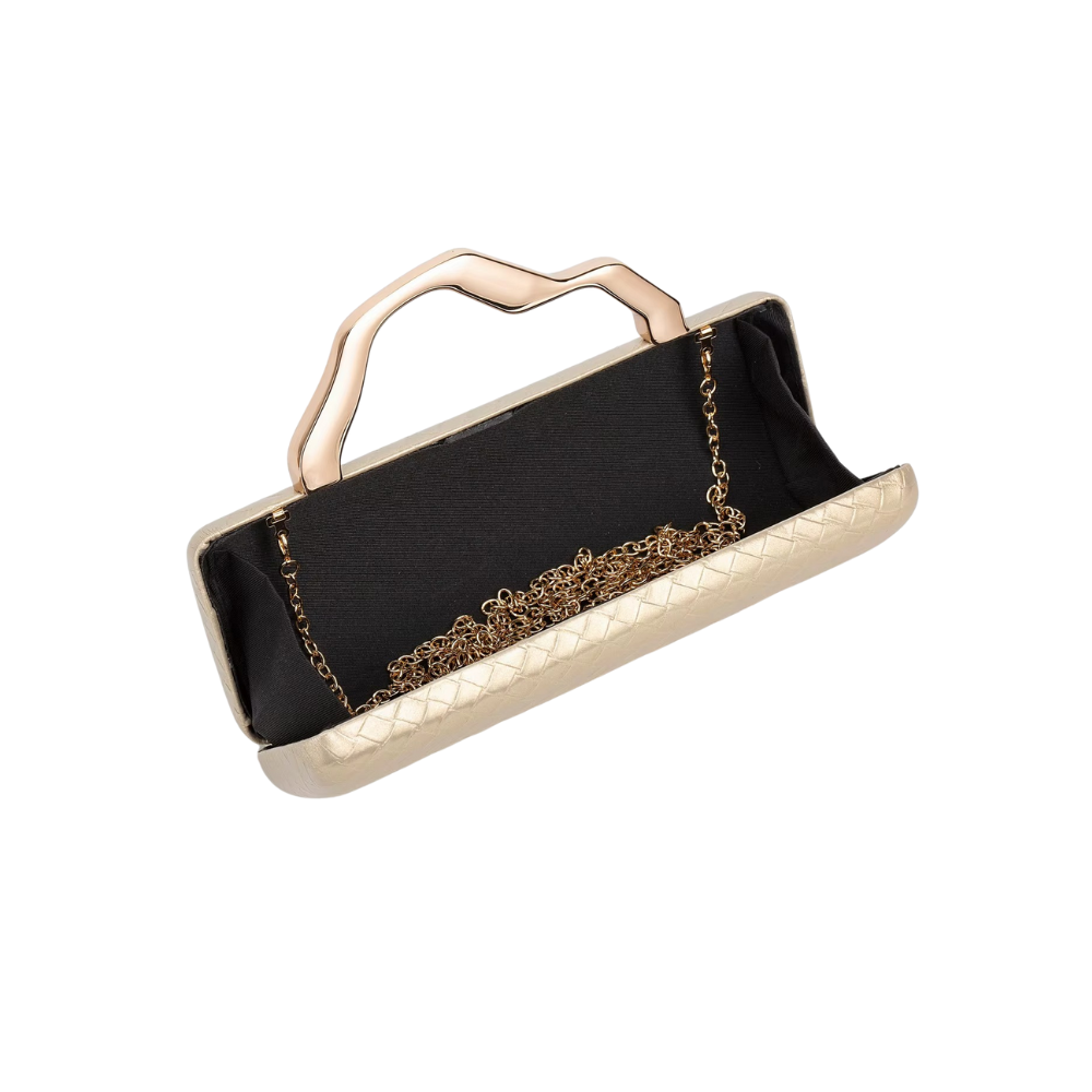 Serena Woven Box Clutch with Sculpted Metal Handle