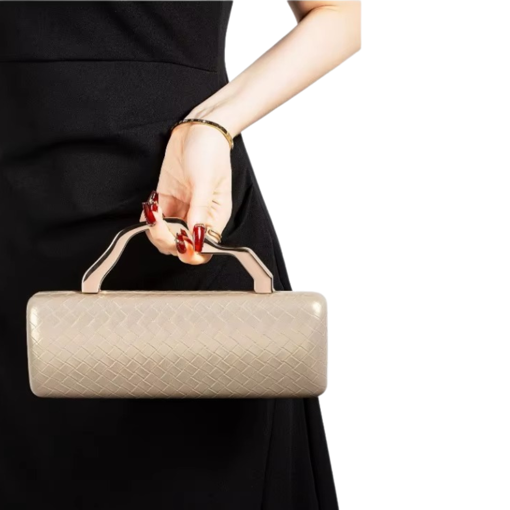 Serena Woven Box Clutch with Sculpted Metal Handle