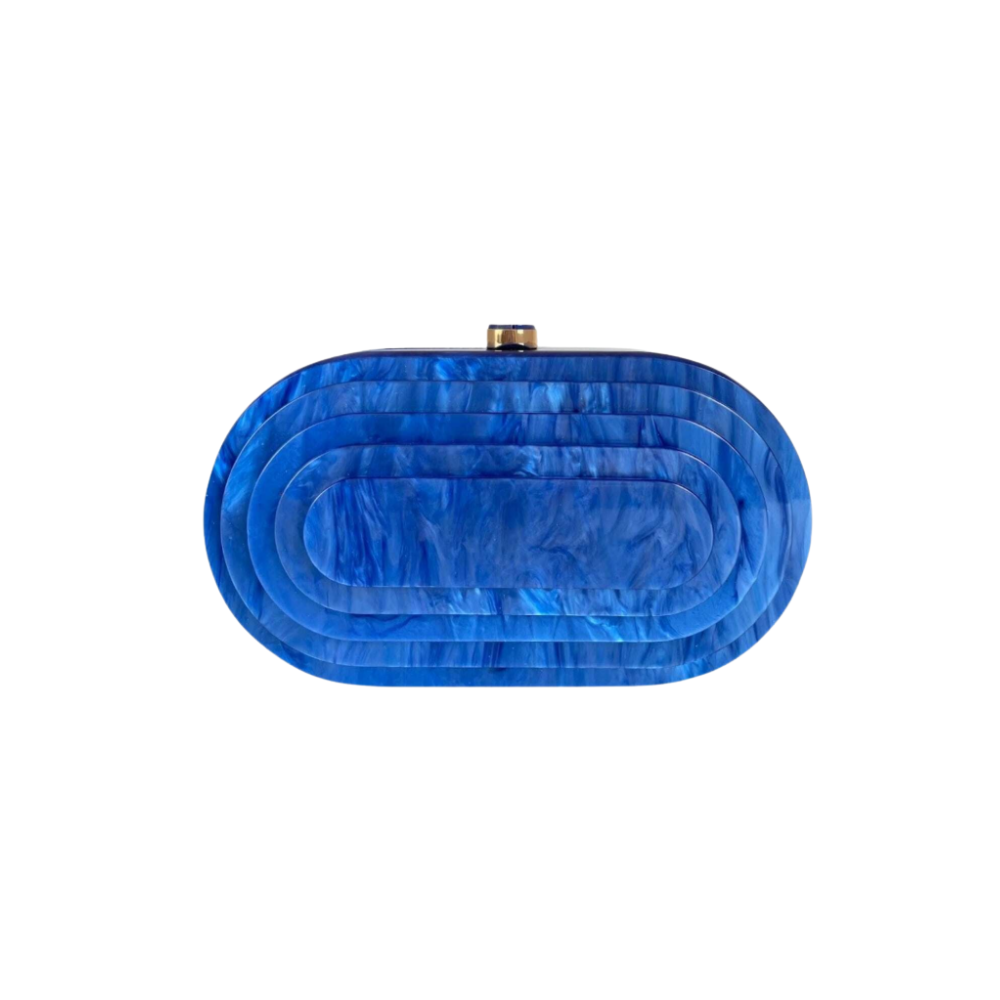 Oval Acrylic Clutch with Marble Finish and Gold Chain
