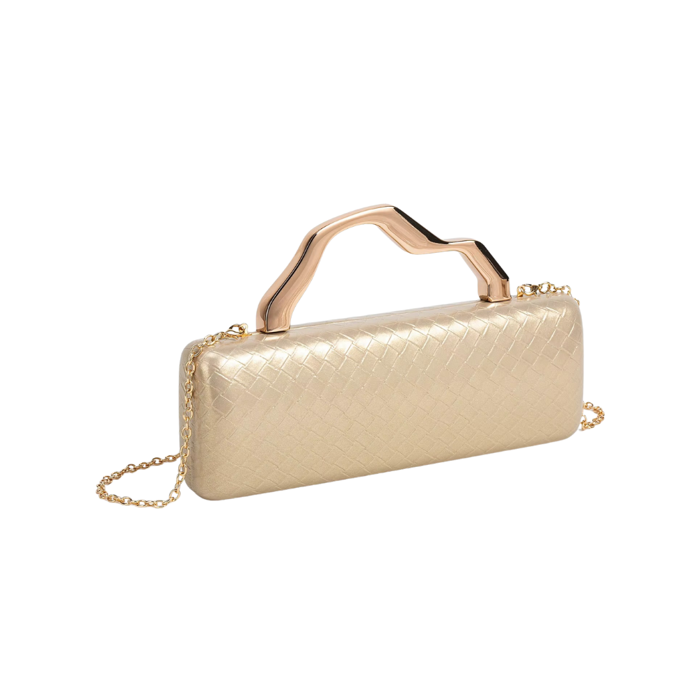 Serena Woven Box Clutch with Sculpted Metal Handle