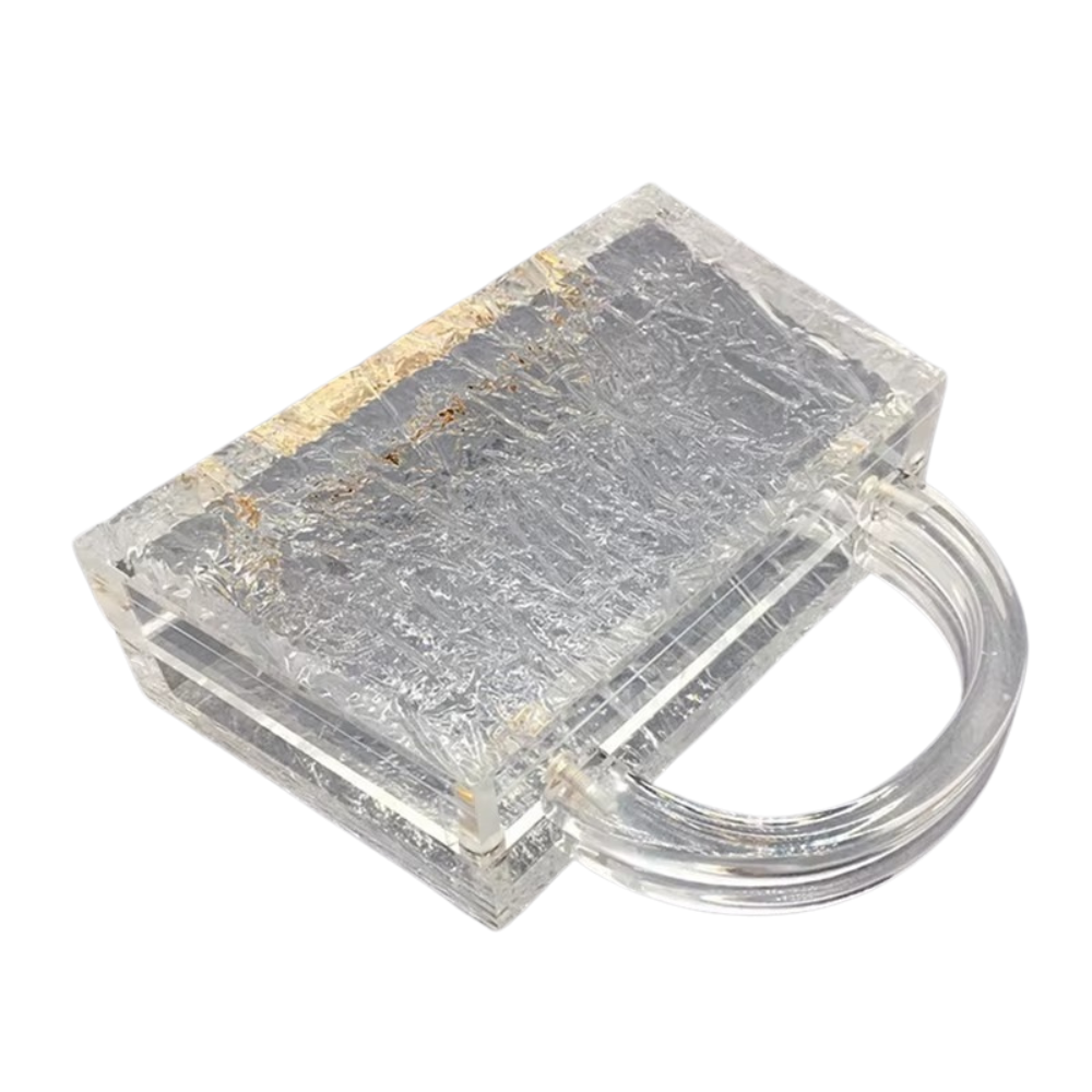 Clara Clear Acrylic Box Clutch with Gold Chain