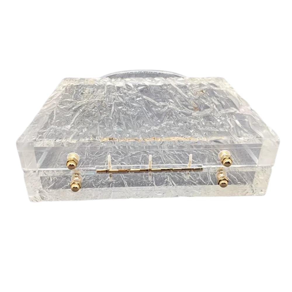 Clara Clear Acrylic Box Clutch with Gold Chain