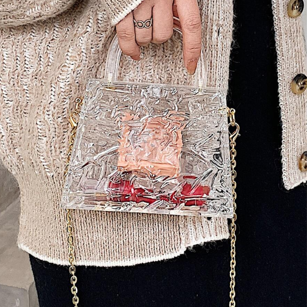 Clara Clear Acrylic Box Clutch with Gold Chain