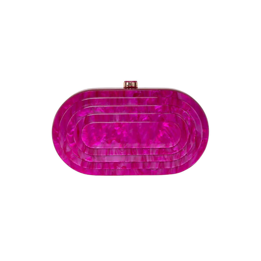 Oval Acrylic Clutch with Marble Finish and Gold Chain