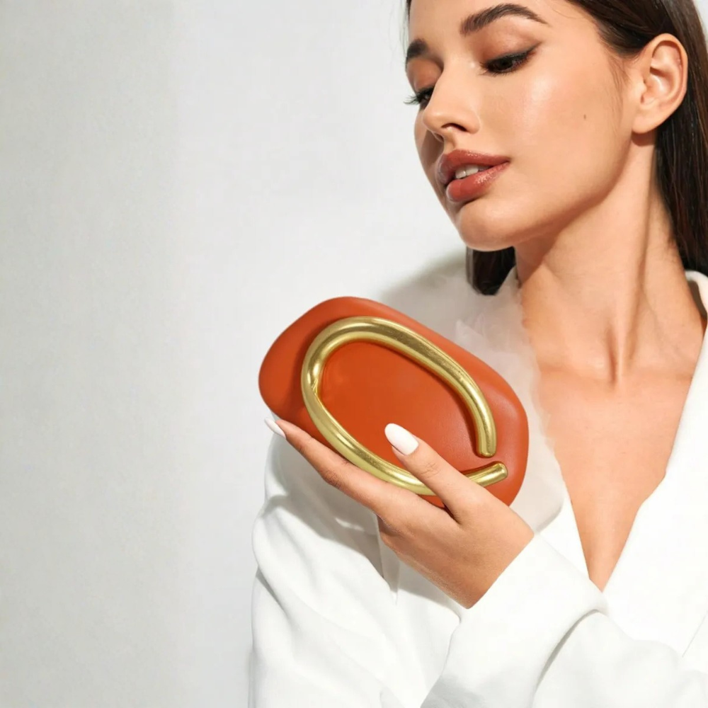 Oro Arc Shoulder Bag in Multicolor PU with Sculptural Gold Handle