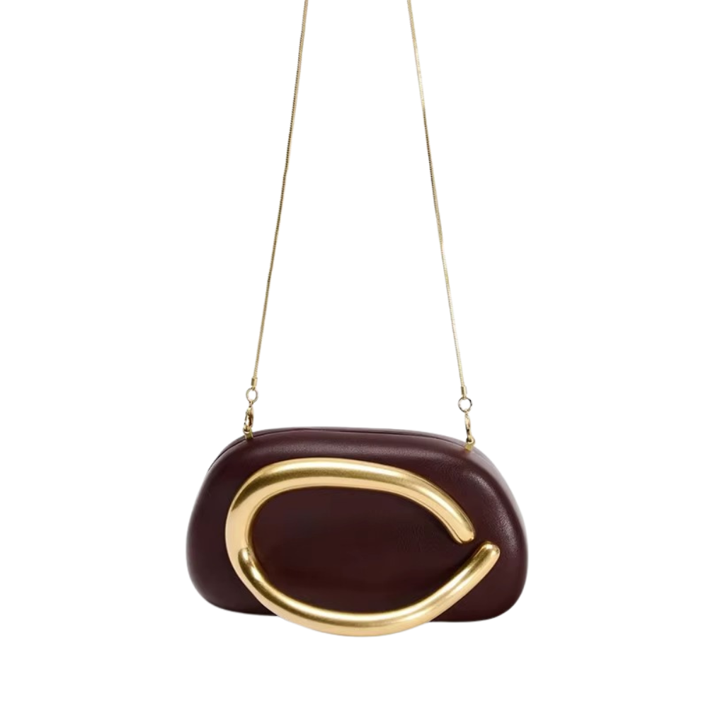 Oro Arc Shoulder Bag in Multicolor PU with Sculptural Gold Handle