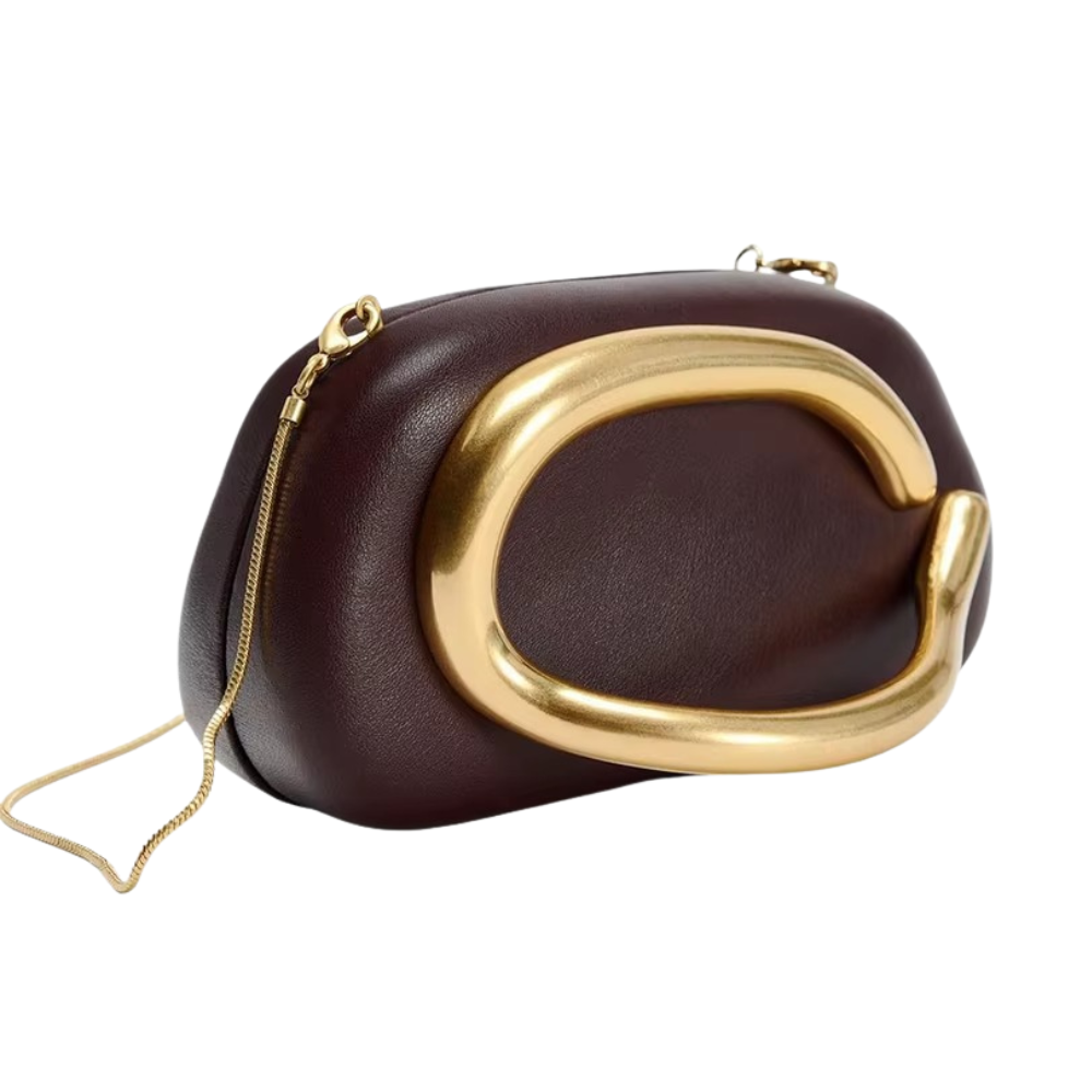 Oro Arc Shoulder Bag in Multicolor PU with Sculptural Gold Handle