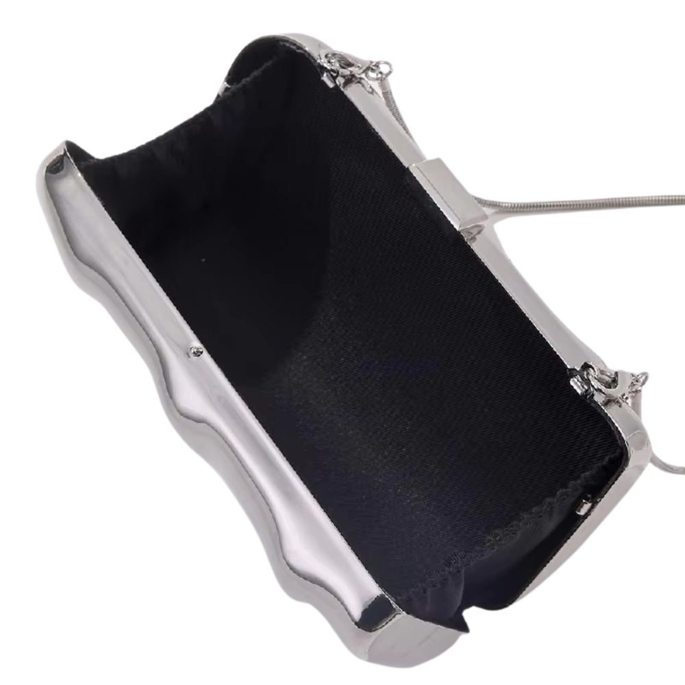 Lunar Mirror Clutch in Silver Acrylic with Snake Chain Strap