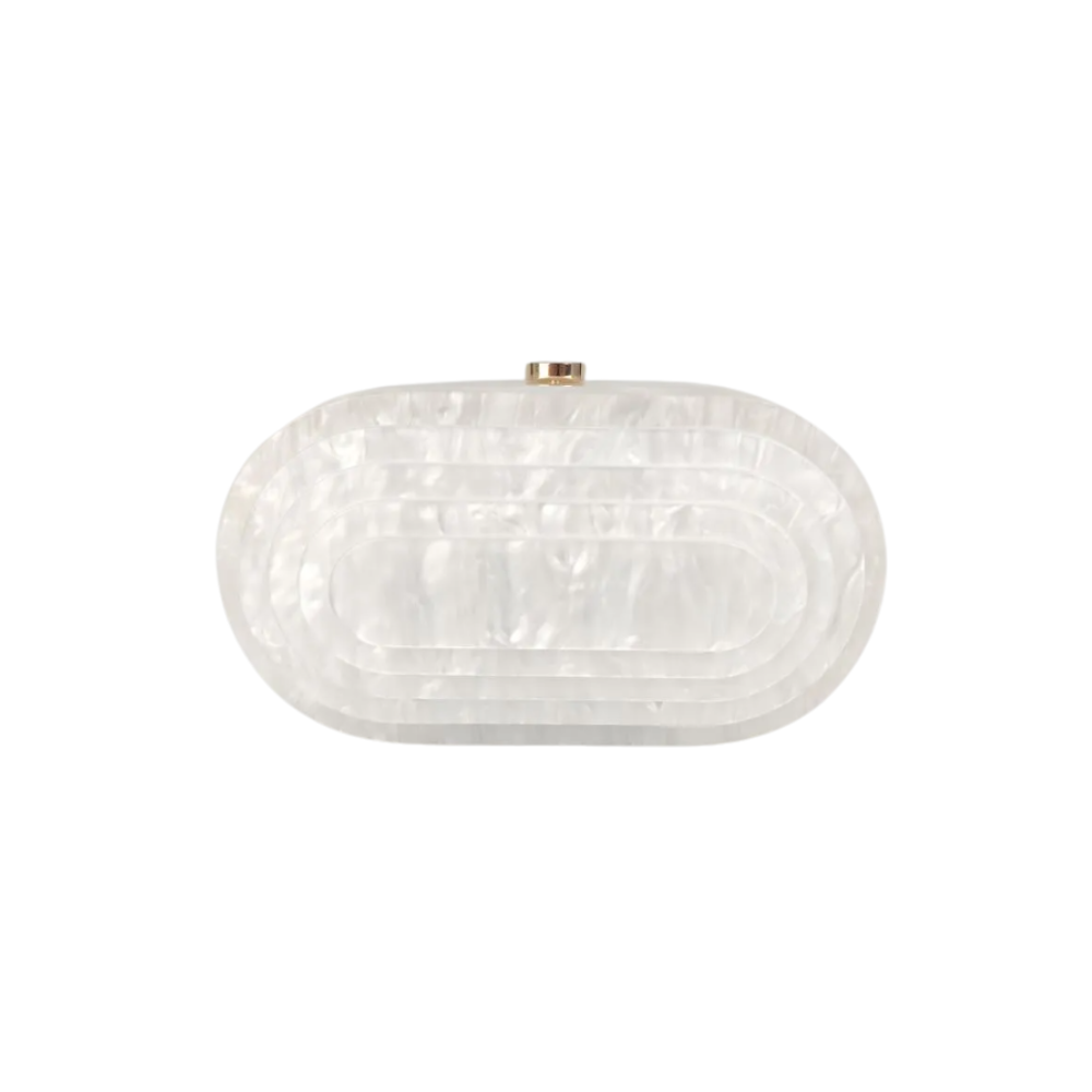 Oval Acrylic Clutch with Marble Finish and Gold Chain