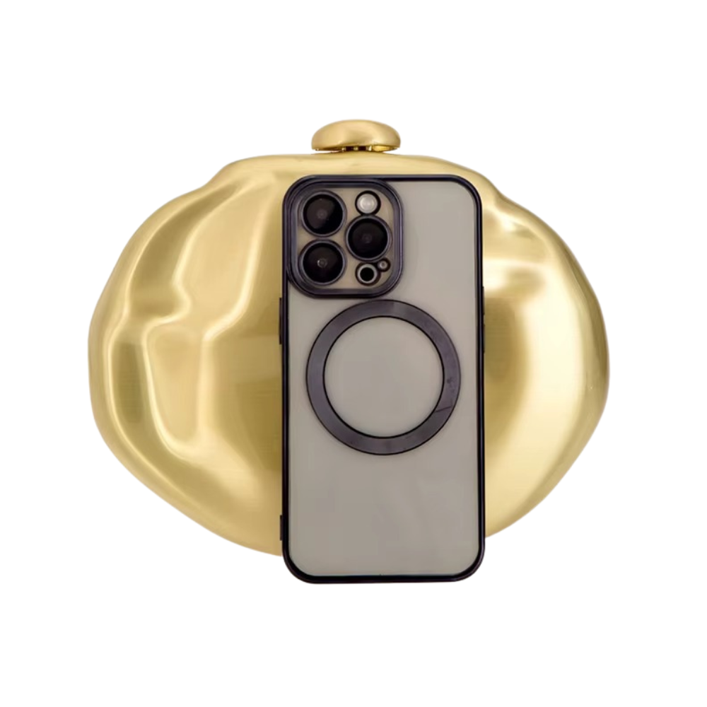 Meteor Gold Orb Clutch in Metallic Acrylic with O-Chain Strap