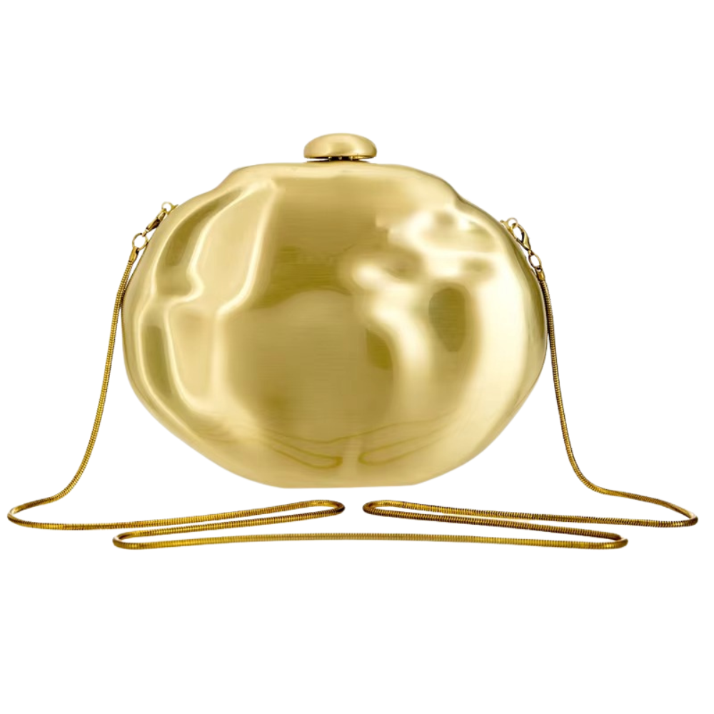 Meteor Gold Orb Clutch in Metallic Acrylic with O-Chain Strap