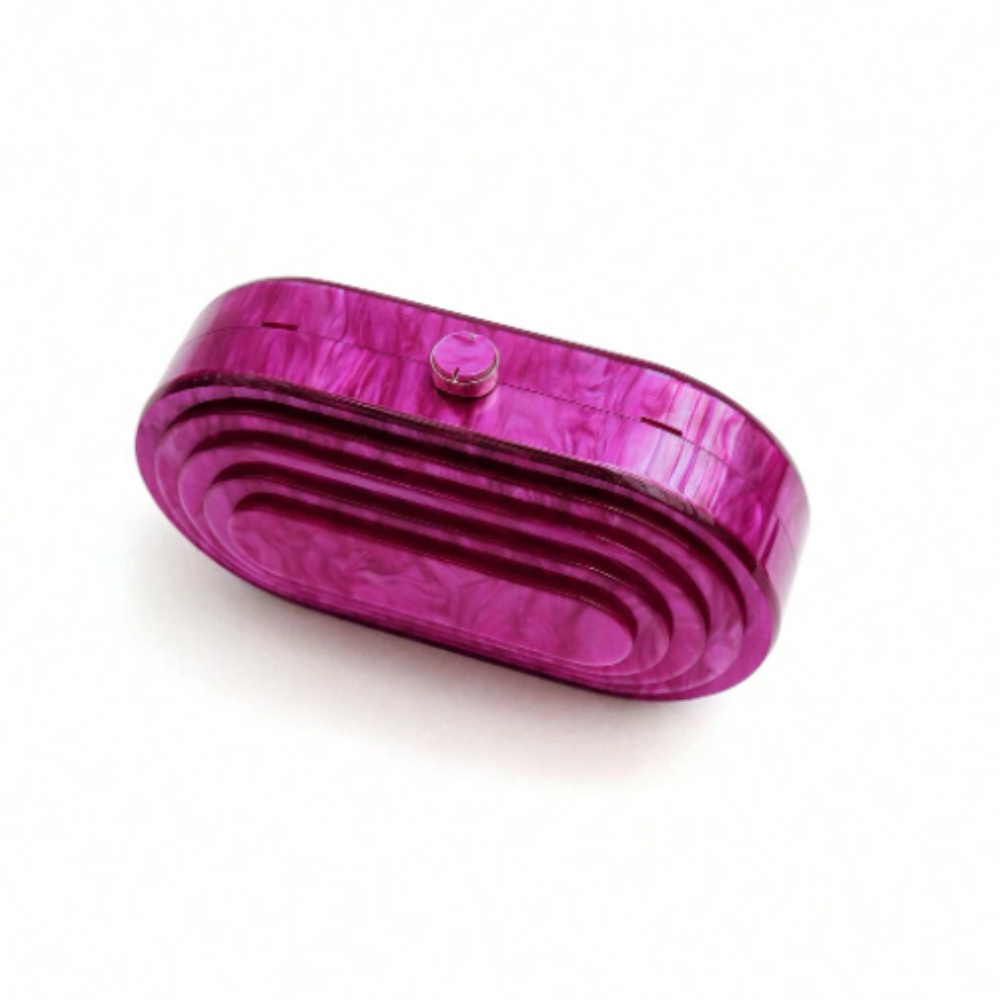 Oval Acrylic Clutch with Marble Finish and Gold Chain