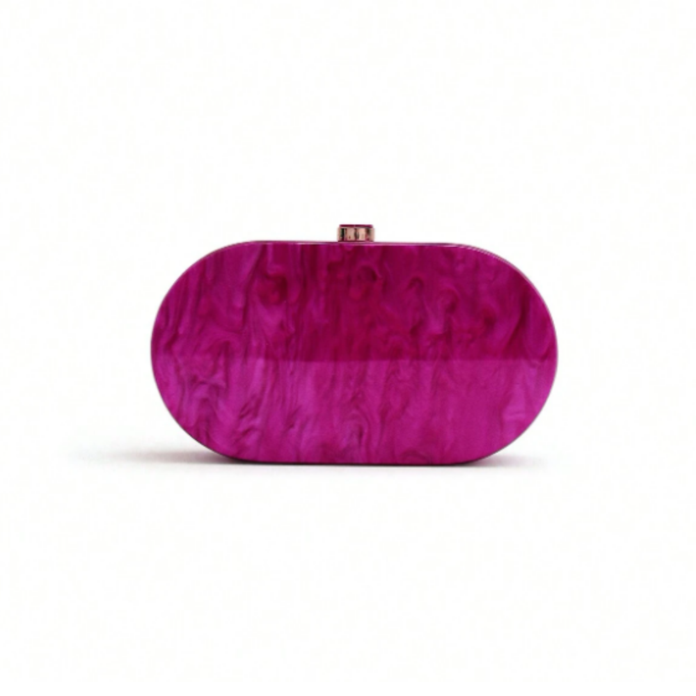Oval Acrylic Clutch with Marble Finish and Gold Chain