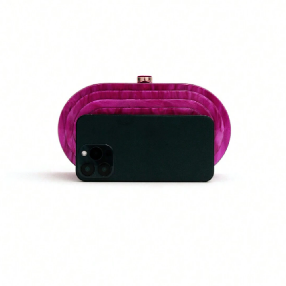 Oval Acrylic Clutch with Marble Finish and Gold Chain