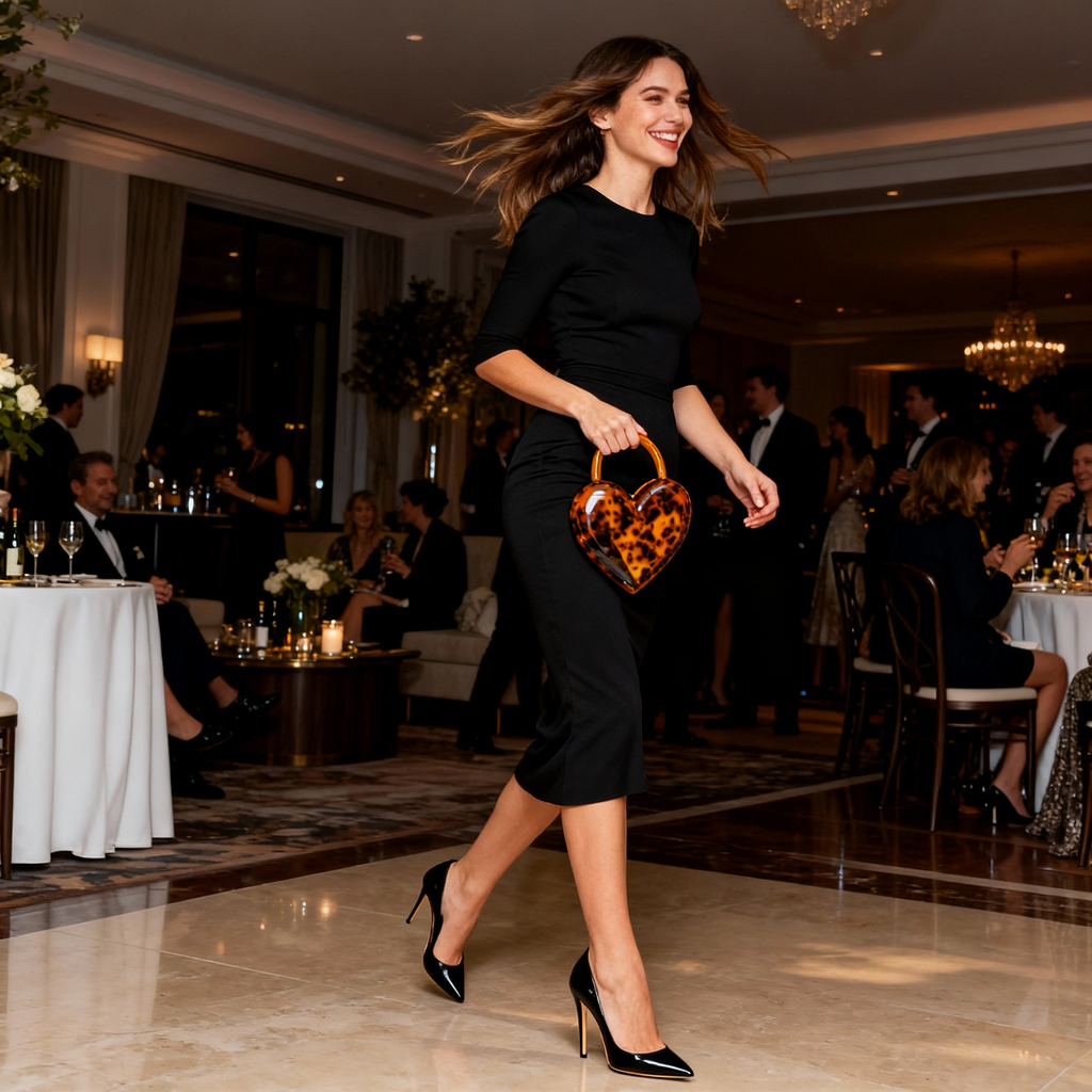 Amour Léopard Acrylic Heart Bag with Sculpted Handle