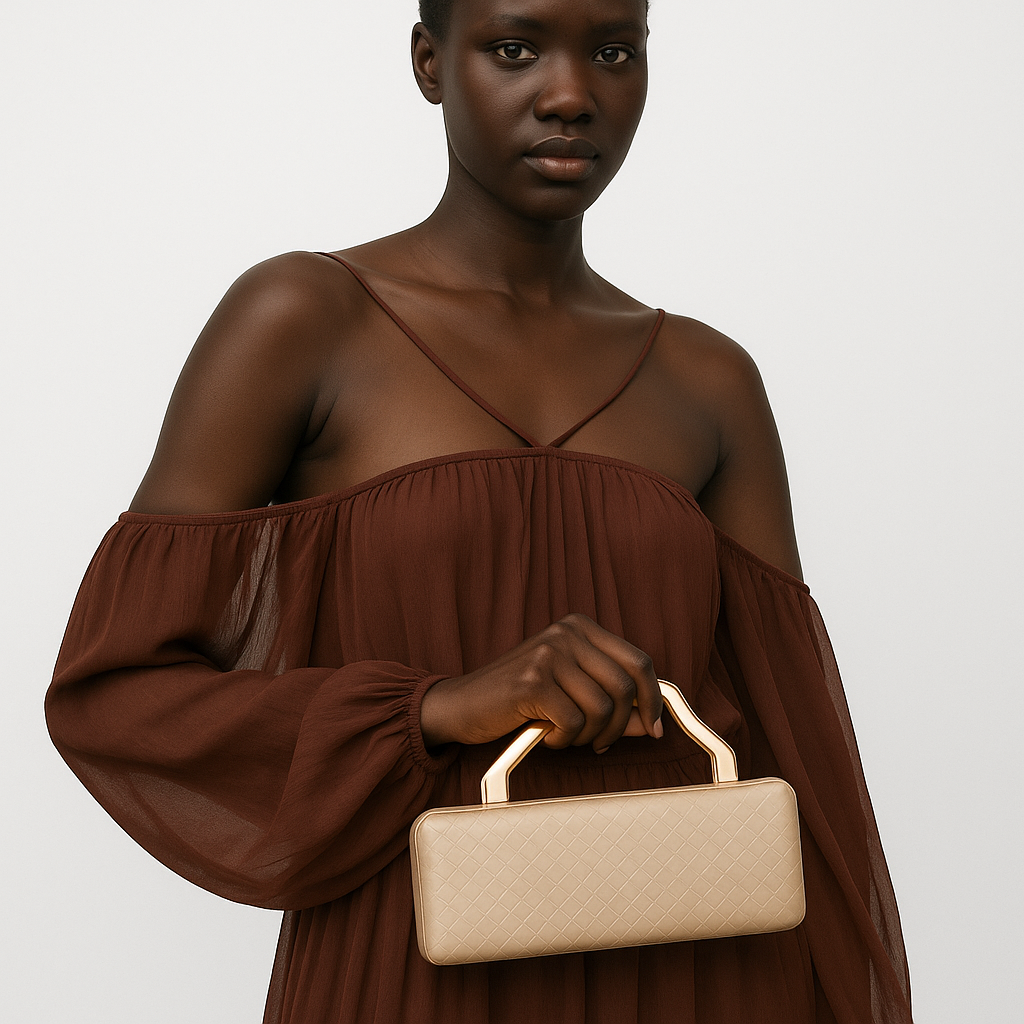 Serena Woven Box Clutch with Sculpted Metal Handle