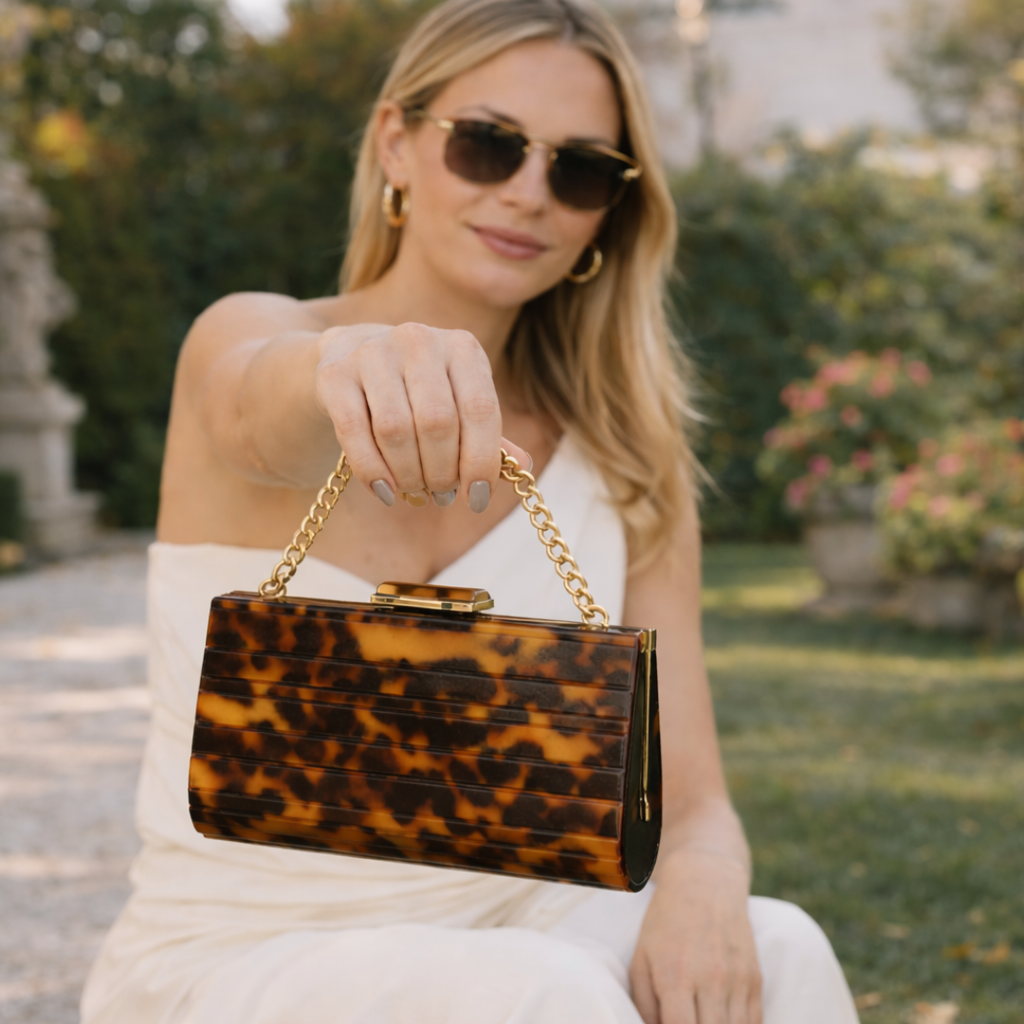 Leopard Resin Frame Clutch