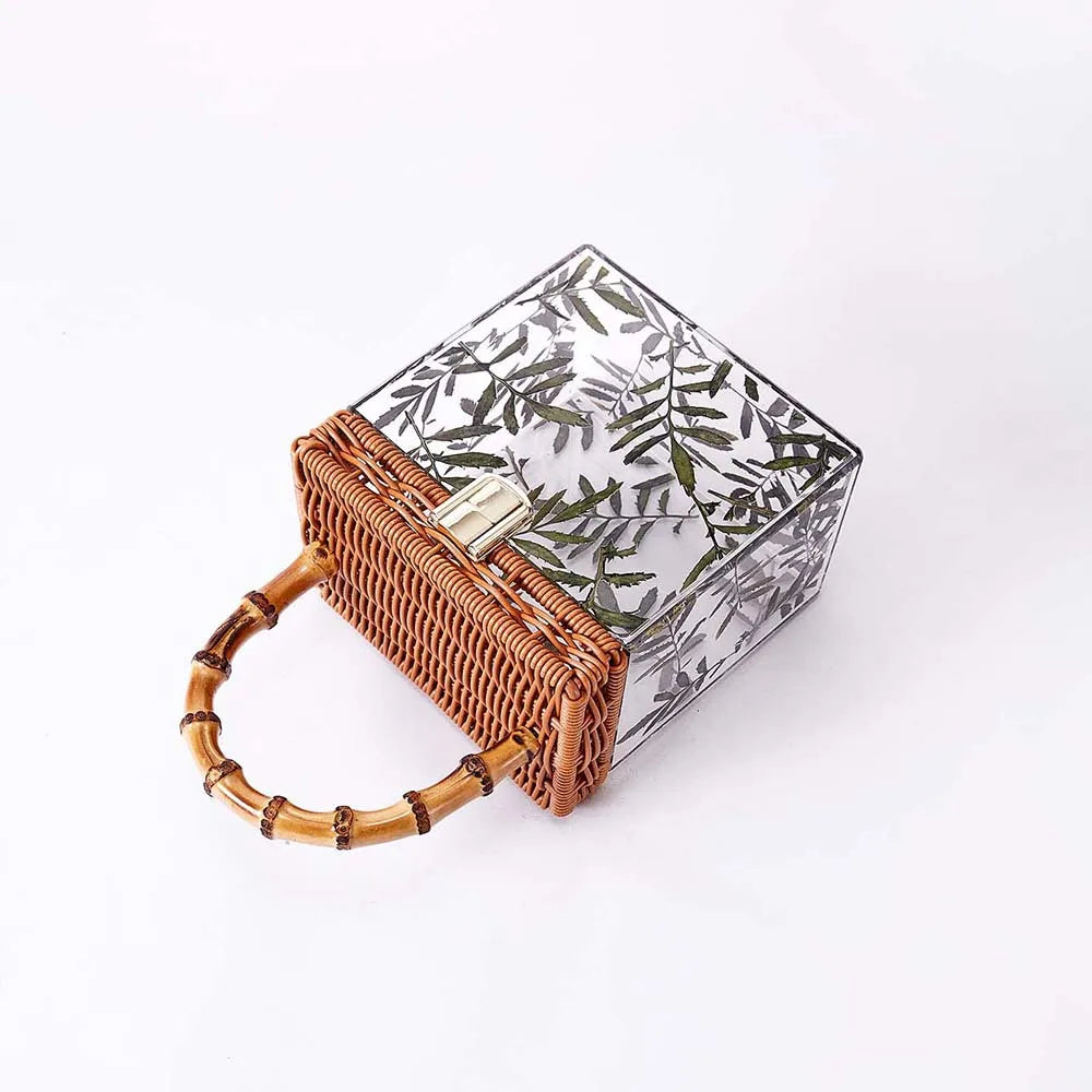 Messenger Women Brand Shoulder Handbags Bolsa Feminina Clear Transparent With Bamboo Handle AcrylicEvening  Box Clutches Bags
