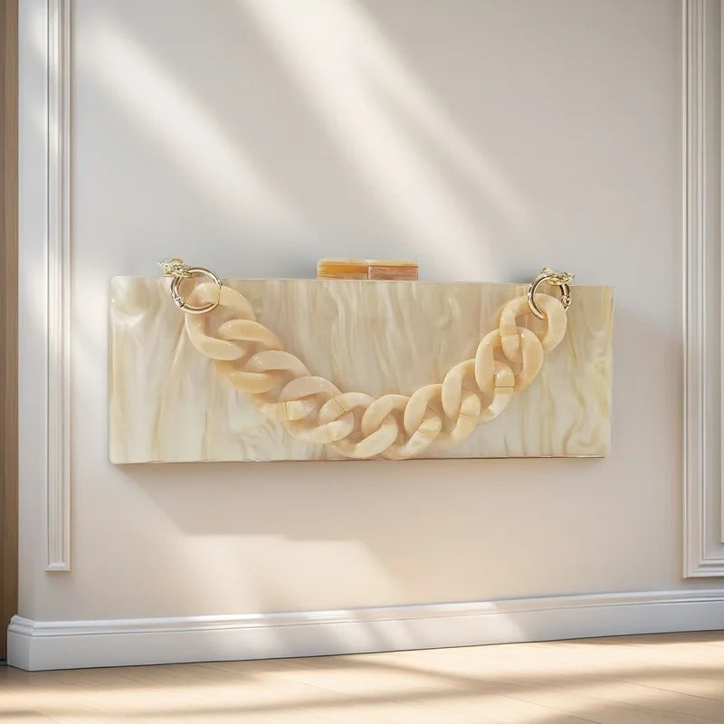 Pearl Sand Long Acrylic Shoulder Box Clutches Evening Female Flap Evening Handbags Brand New Wedding Party Girl Beach Purse Bags