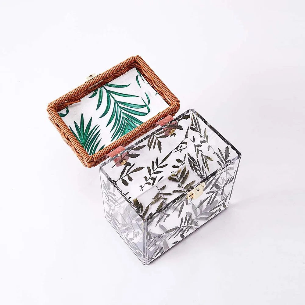 Messenger Women Brand Shoulder Handbags Bolsa Feminina Clear Transparent With Bamboo Handle AcrylicEvening  Box Clutches Bags