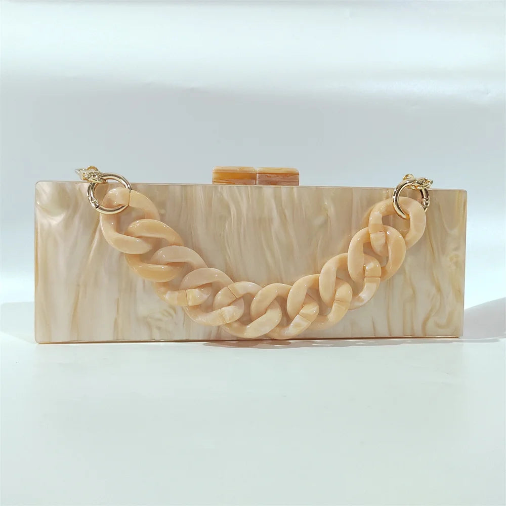 Pearl Sand Long Acrylic Shoulder Box Clutches Evening Female Flap Evening Handbags Brand New Wedding Party Girl Beach Purse Bags