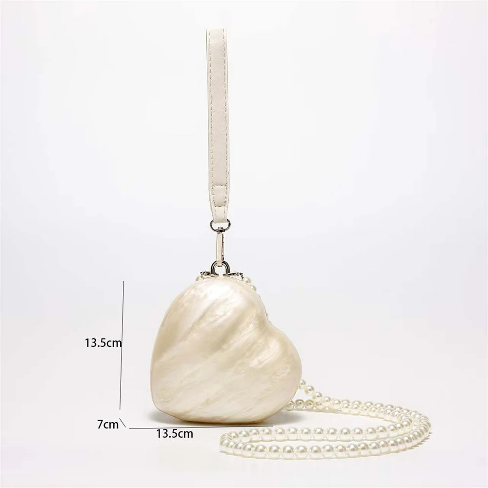 Pearl Designer Acrylic Hearts Clutch Bag Pearl Women Evening Party Bag Shoulder Crossbody Bags Small Purse Mini Female Wallet