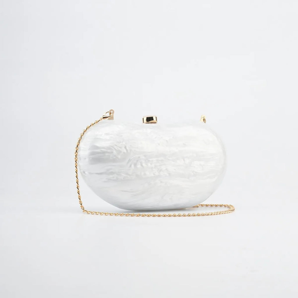 Female Beach Summer Wedding Evening Mini Handbag And Purse Shell Egg Pearl-Like Effect Marble Pattern Lady Women Pro Acrylic Bag