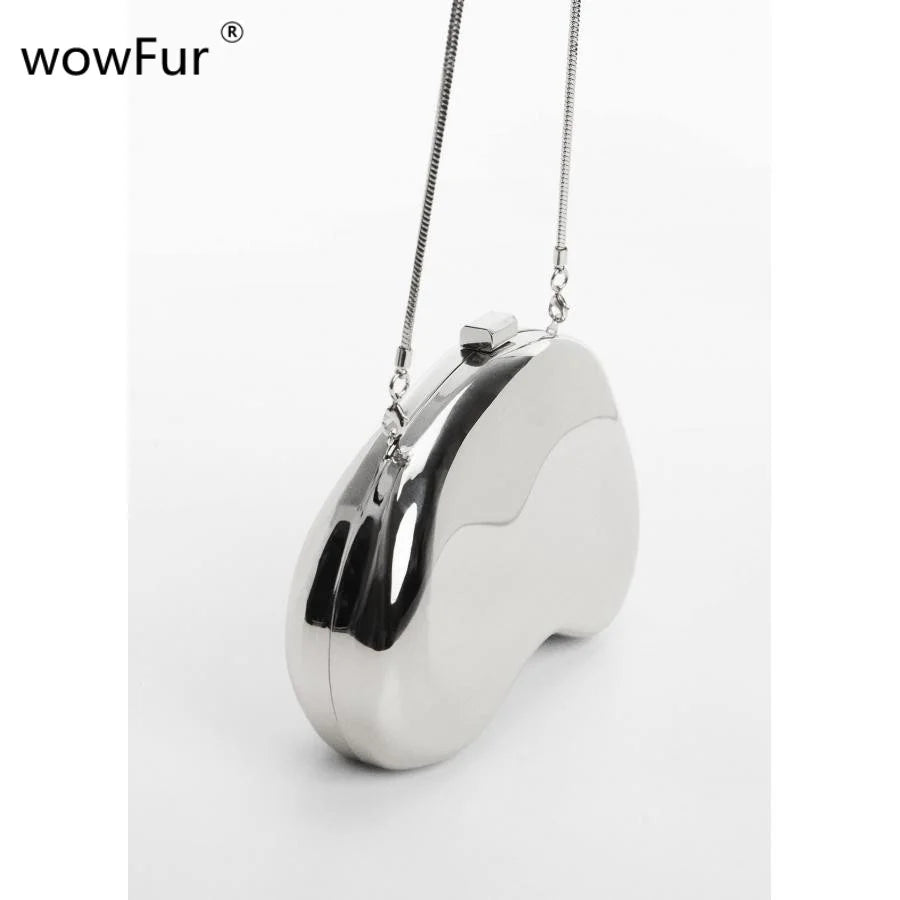 Silver Metallic Special  Metal Clutch Bag Luxury Box Party Purse Day Clutches Handbag Wedding Lady Crossbody Bag Mini Female Bag