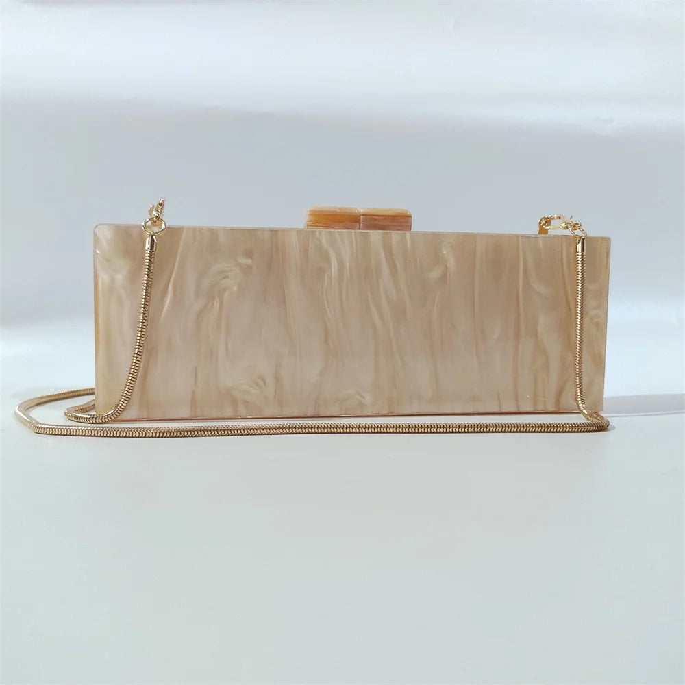 Pearl Sand Long Acrylic Shoulder Box Clutches Evening Female Flap Evening Handbags Brand New Wedding Party Girl Beach Purse Bags
