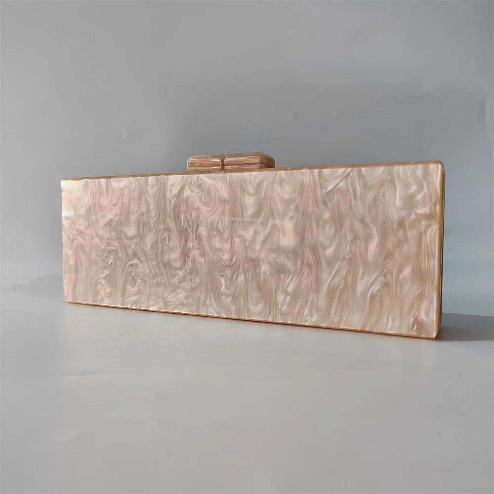 Pearl Sand Long Acrylic Shoulder Box Clutches Evening Female Flap Evening Handbags Brand New Wedding Party Girl Beach Purse Bags