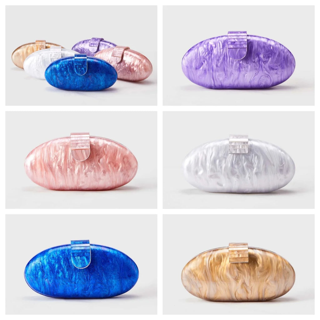 Women Acrylic Cute Long Round Evening Bag Female Marble Luxury Party Prom Handbag Casual Clutch Sac A Main Handbag And Purse