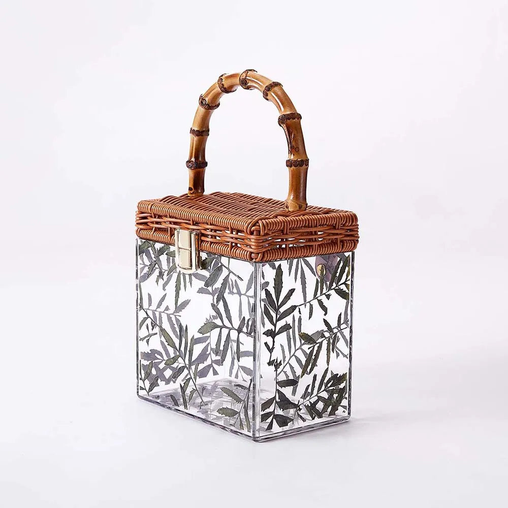 Messenger Women Brand Shoulder Handbags Bolsa Feminina Clear Transparent With Bamboo Handle AcrylicEvening  Box Clutches Bags