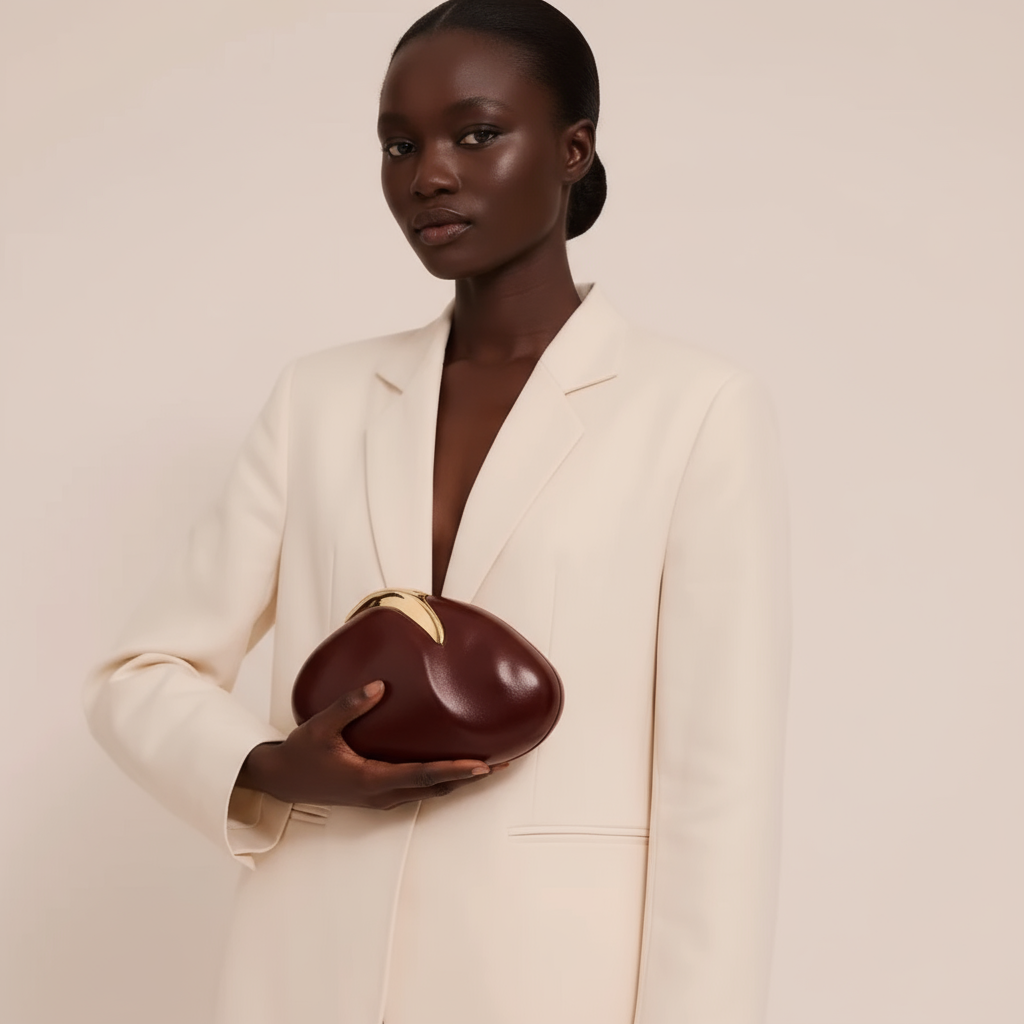 Oval Essence PU Clutch with Golden Accent