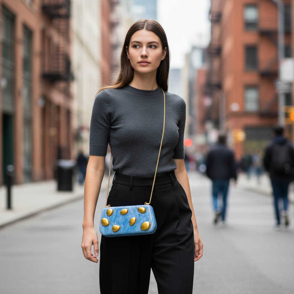 Gleam Rivet Acrylic Clutch with Golden Chain