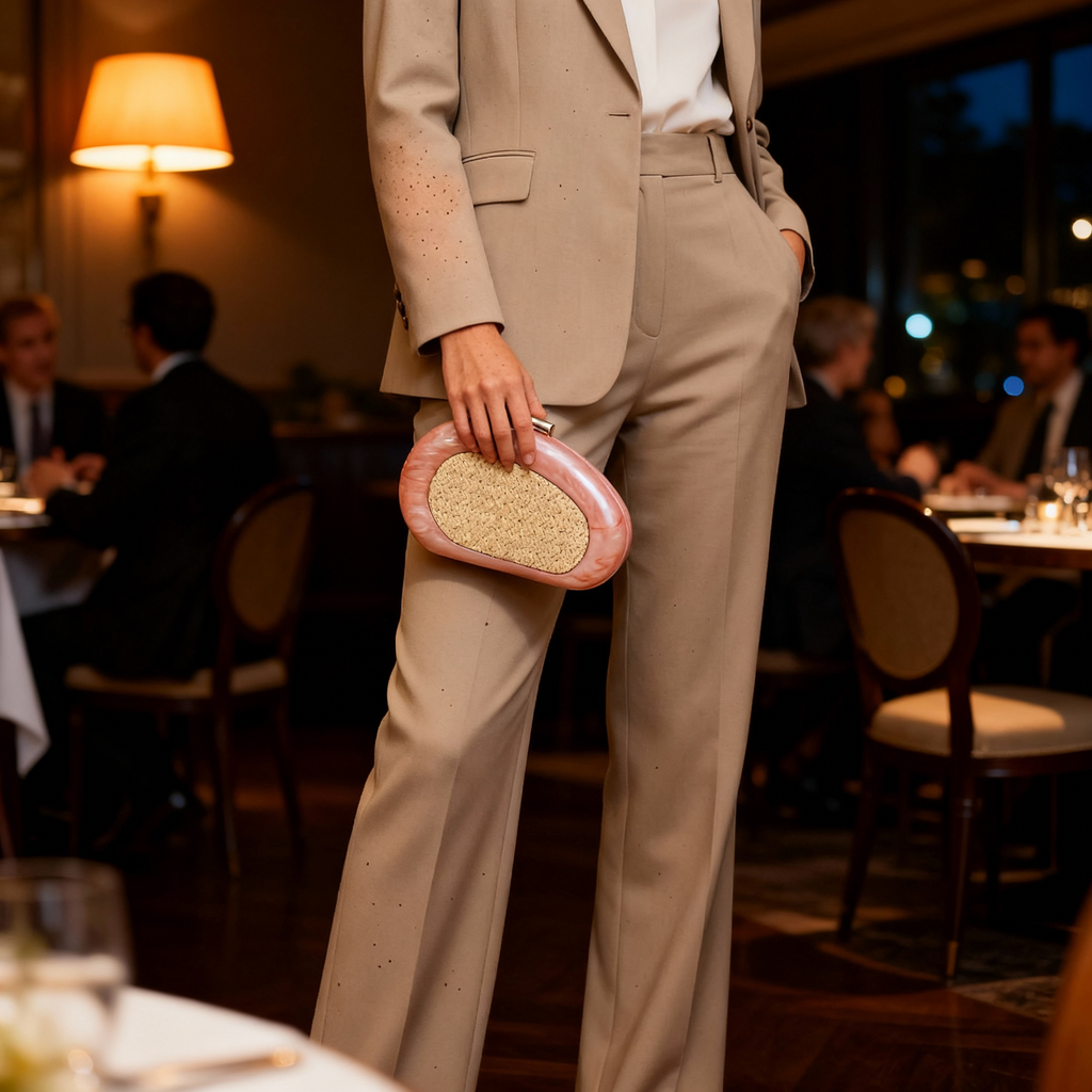 Rattan Shell Acrylic Clutch with Golden Hasp