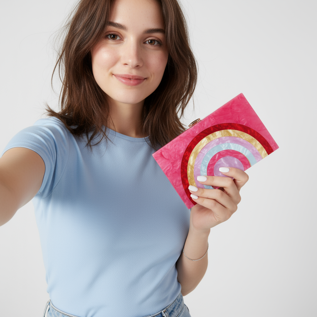 Rainbow Arc Acrylic Clutch with Golden Hasp