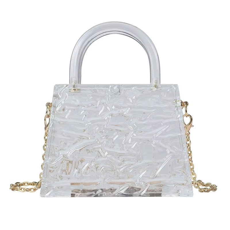 Clara Clear Acrylic Box Clutch with Gold Chain